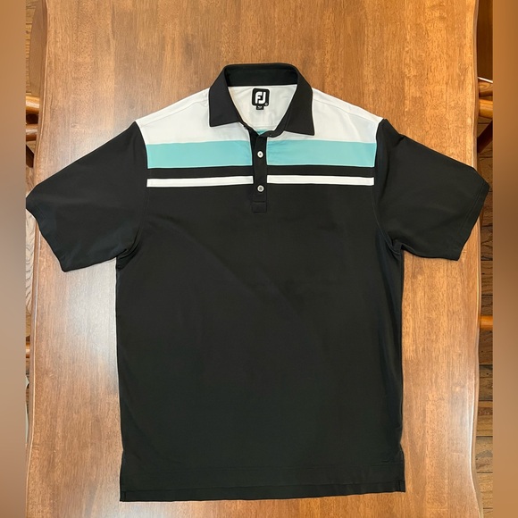 FOOTJOY Black Striped Poly Stretch Polo GOLF Shirt Mens Large. - Picture 4 of 8